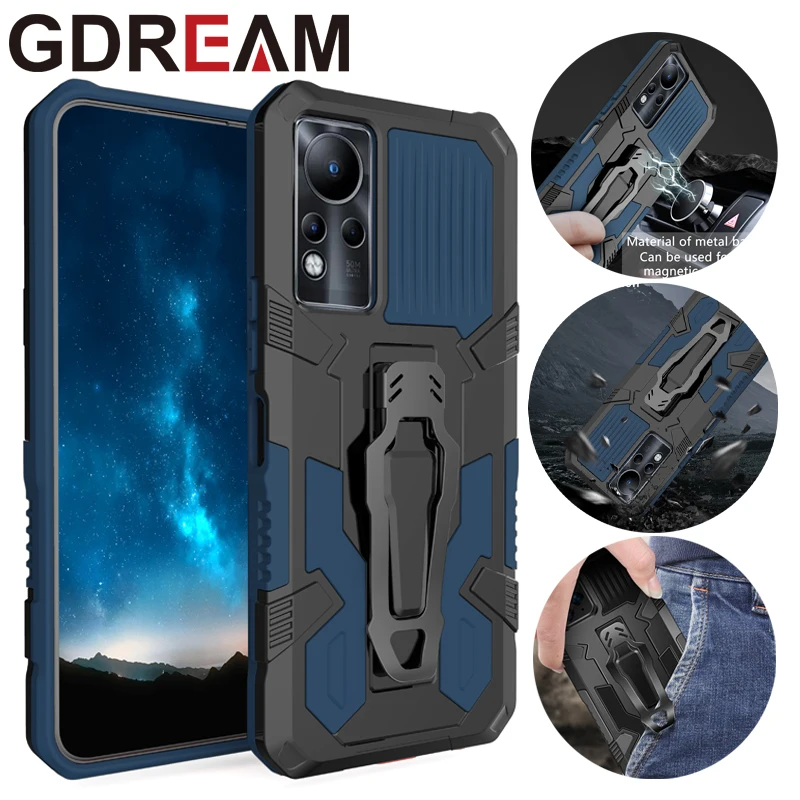 PKCASE Shockproof Phone Case For Infinix Note 10 Pro 7 Lite Anti-Fall Back Clip Bracket Protective Cover For Infinix Note 11 12