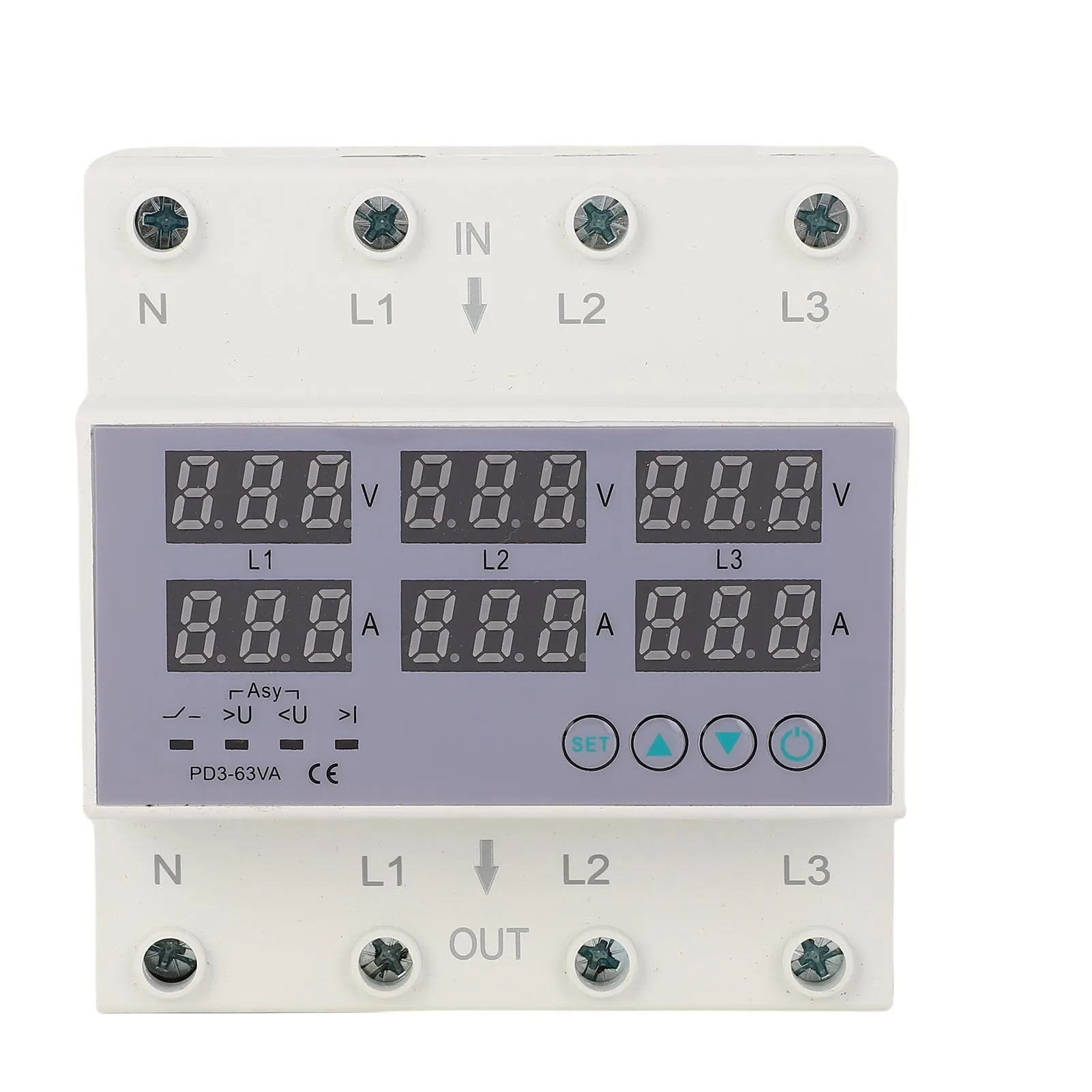 3 Phase DIN Rail Voltmeter 3 Phase DIN Rail Voltmeter Ammeter Automatic Overvoltage Overcurrent Protector AC230-300V