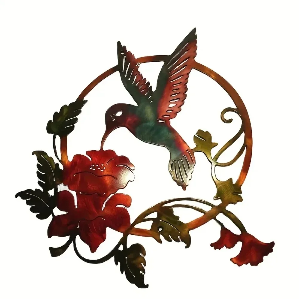 CIFBUY Metal Wall Art Round Hummingbird Sculpture Iron Hanging Decor For Living Room Bedroom Courtyard