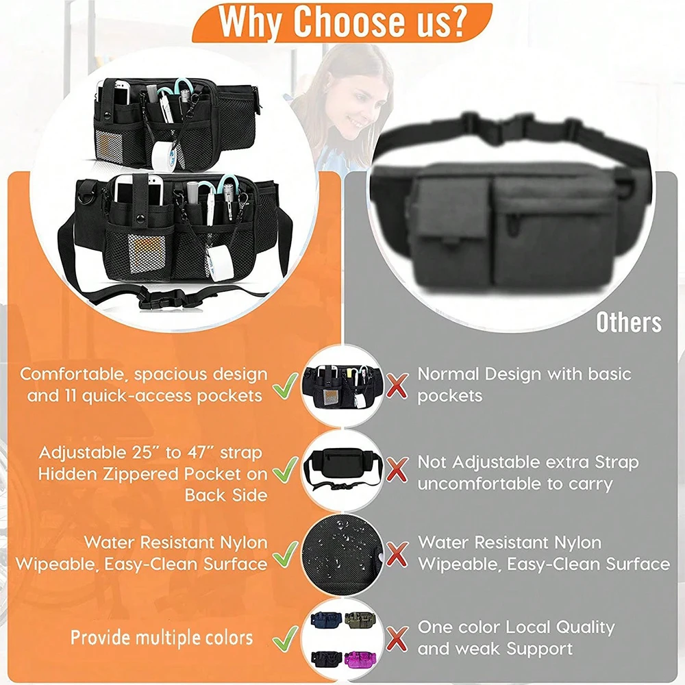 Tas Pinggang Multi-Kantong untuk Perlengkapan Perawat Kapasitas Besar Tas Medis Perawat Penyelamat Tas Sabuk Perawat Kantong Peralatan Medis