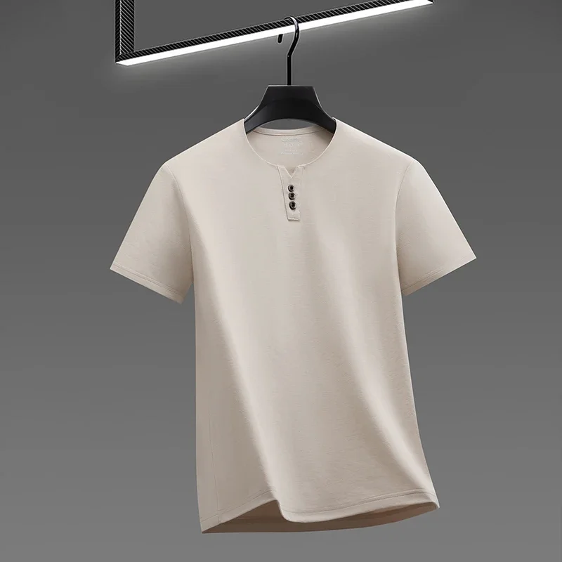 Men's Soft Fabric Henley Neck T Shirt With Three Button Detail Short Sleeve Casual And Comfortable Top image 3