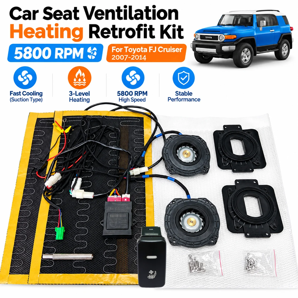 Car Seat Ventilation Heating Retrofit Kit 12V 3-Speed Suction Cooling For Toyota FJ Cruiser 2007-2014