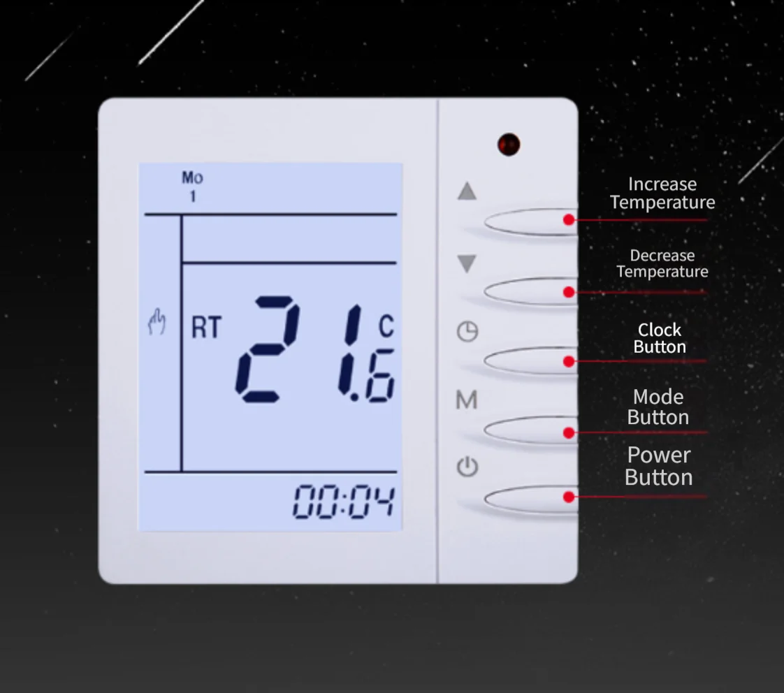 Digital Floor Heating Controller With Large LCD Display Programmable Smart Thermostat High Precision Sensor 10-35C Range