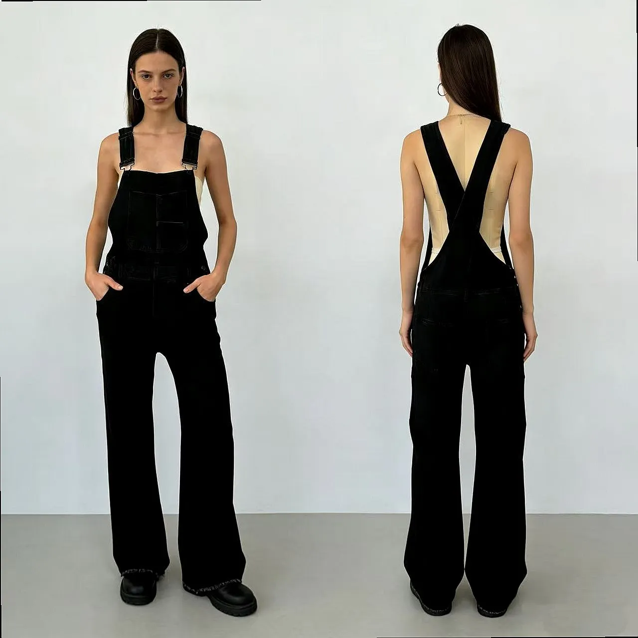 Women Loose Denim Overall Jumpsuit Casual Pants with Pockets Ladies Relaxed Jean Overalls Spring Summer
