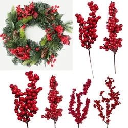 5Pcs Christmas Artificial Red Berries Pine Cone Branches For Christmas Home DIY Wreath Gift Decorations Xmas Tree Ornament 2024