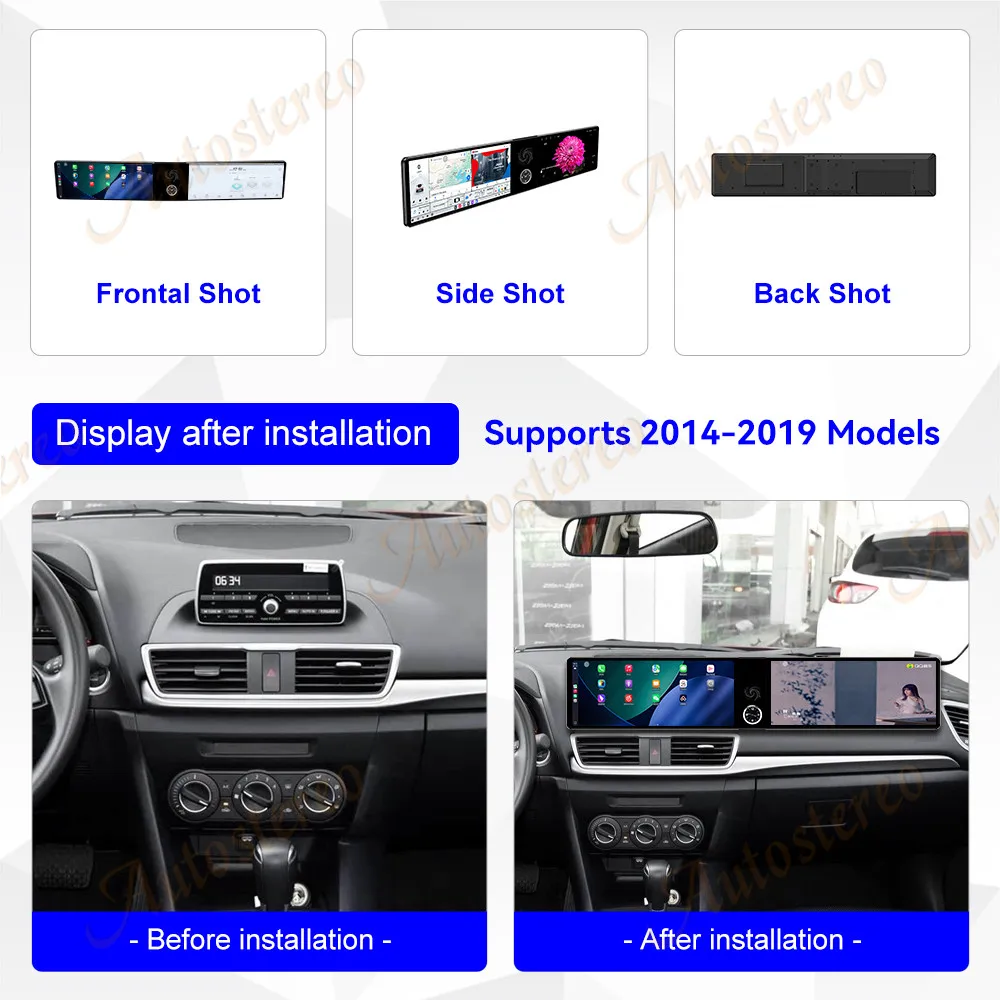 شاشة مزدوجة 12.3 بوصة كوالكوم سيارة نظام تحديد المواقع أندرويد 14 الملاحة لمازدا أكسيلا 2014-2019 رئيس وحدة مشغل وسائط متعددة راديو السيارة Aut #2