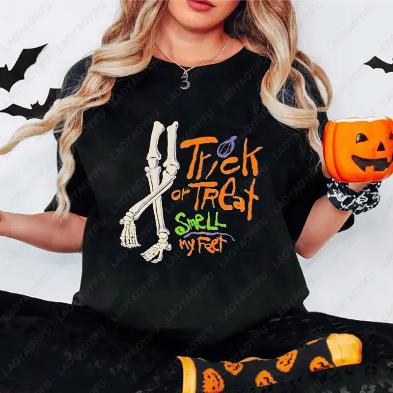 

Винтажная футболка с одним стежком на Хэллоуин «Кошелёк или жизнь, запах моих ног», забавная футболка со скелетом, модная хлопковая уличная одежда на День всех святых