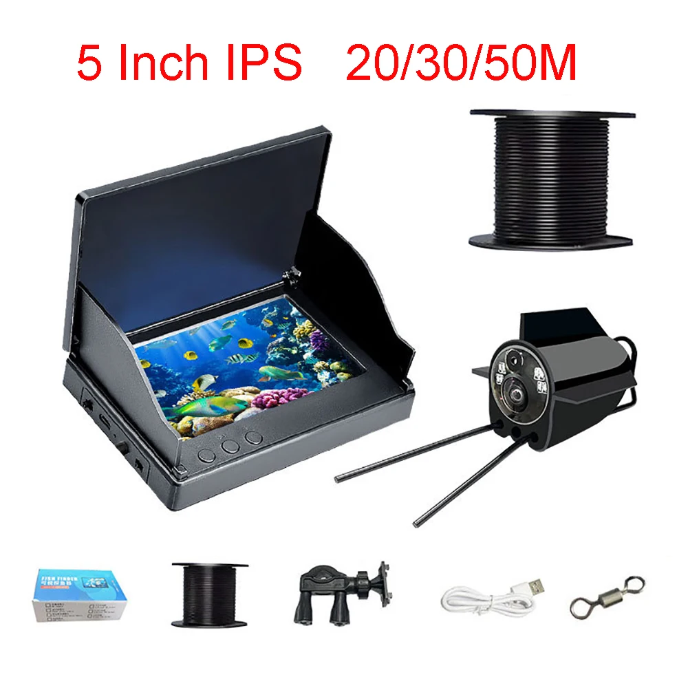 5 inch 20/30/50M Wired IPS Night Vision Underwater Camera Portable Fish Finders 220 degrees Coverage Lake Sea Fishing Tackle