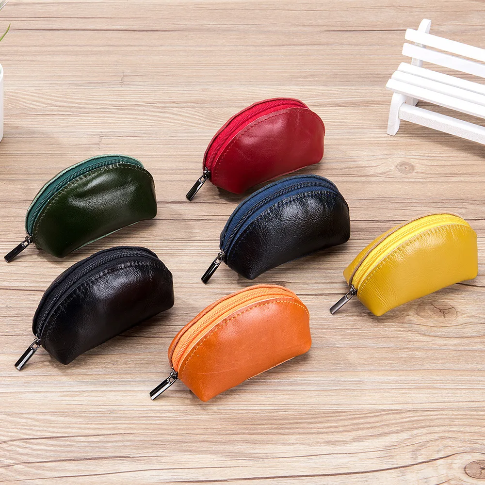 Minimally Retro Oil Wax Genuine Leather Mini Headphone Storage Head Layer Cowhide Coin Bag for Men and Women