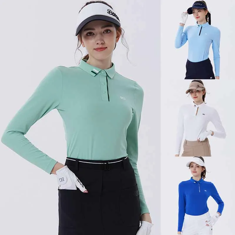 Blktee Spring Fall New Golf Clothing Women's Collared Long Sleeve Polo Shirts Solid Skin-friendly Slim Tops Ladies Golf T-Shirts