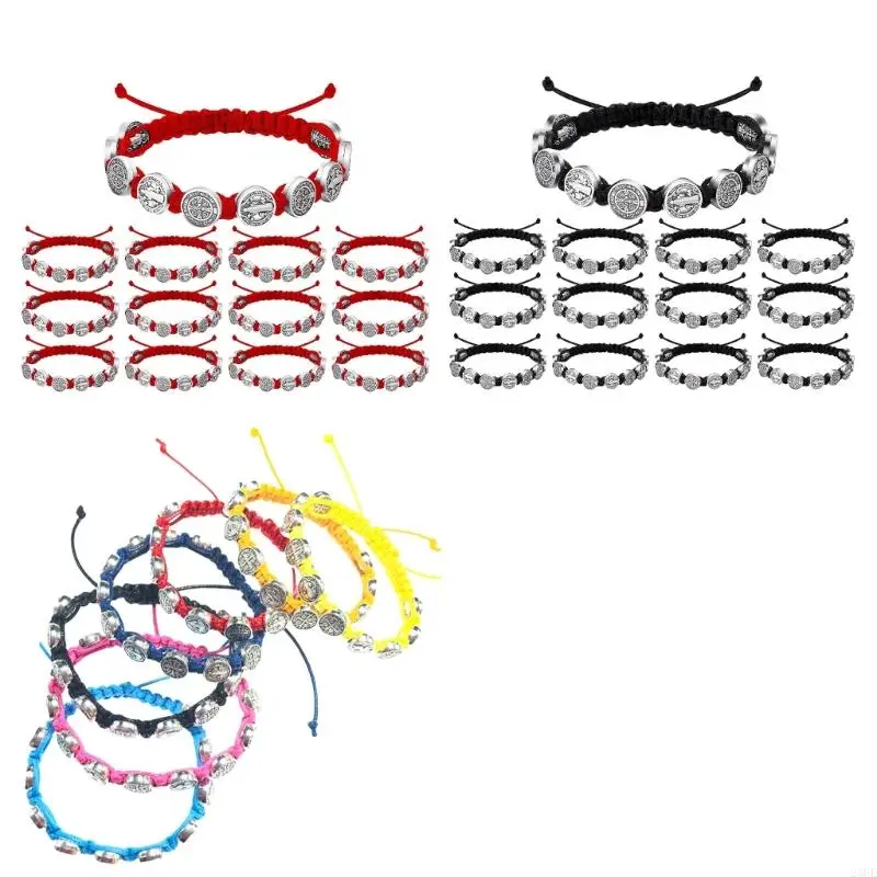 

23GE Set of 12 Benedict Medals Bracelet Handmade Religious Jewelry for Women