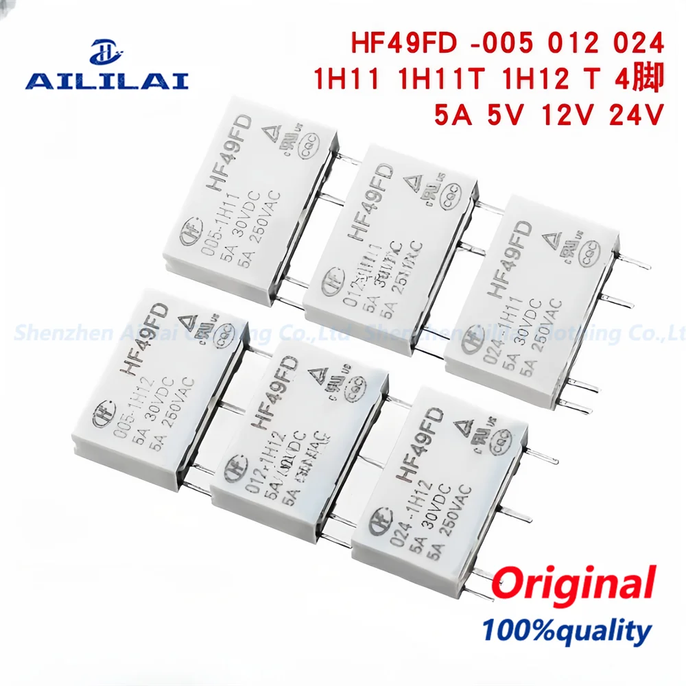 5PCS Relay HF49FD-005-1H11 005-1H12 HF49FD 005-1H1T HF49FD-005 012 024 1H11 1H11T 1H12 1H12T DC5V  4PIN 5A Relay 5V Rele 12V 24V