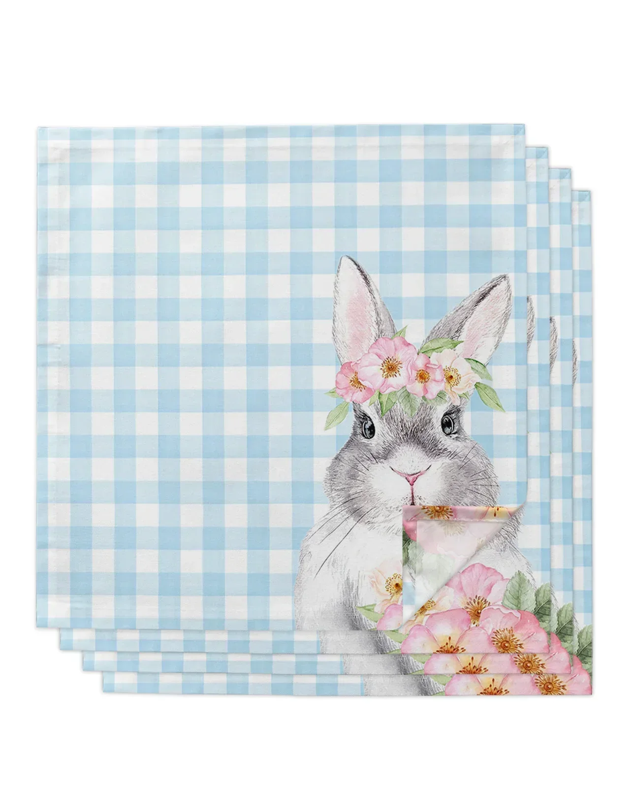 Easter Blue Plaid Rabbit Flower Table Mat Wedding Holiday Party Dining Table Placemat Kitchen Accessories Table Napkin Sink mat