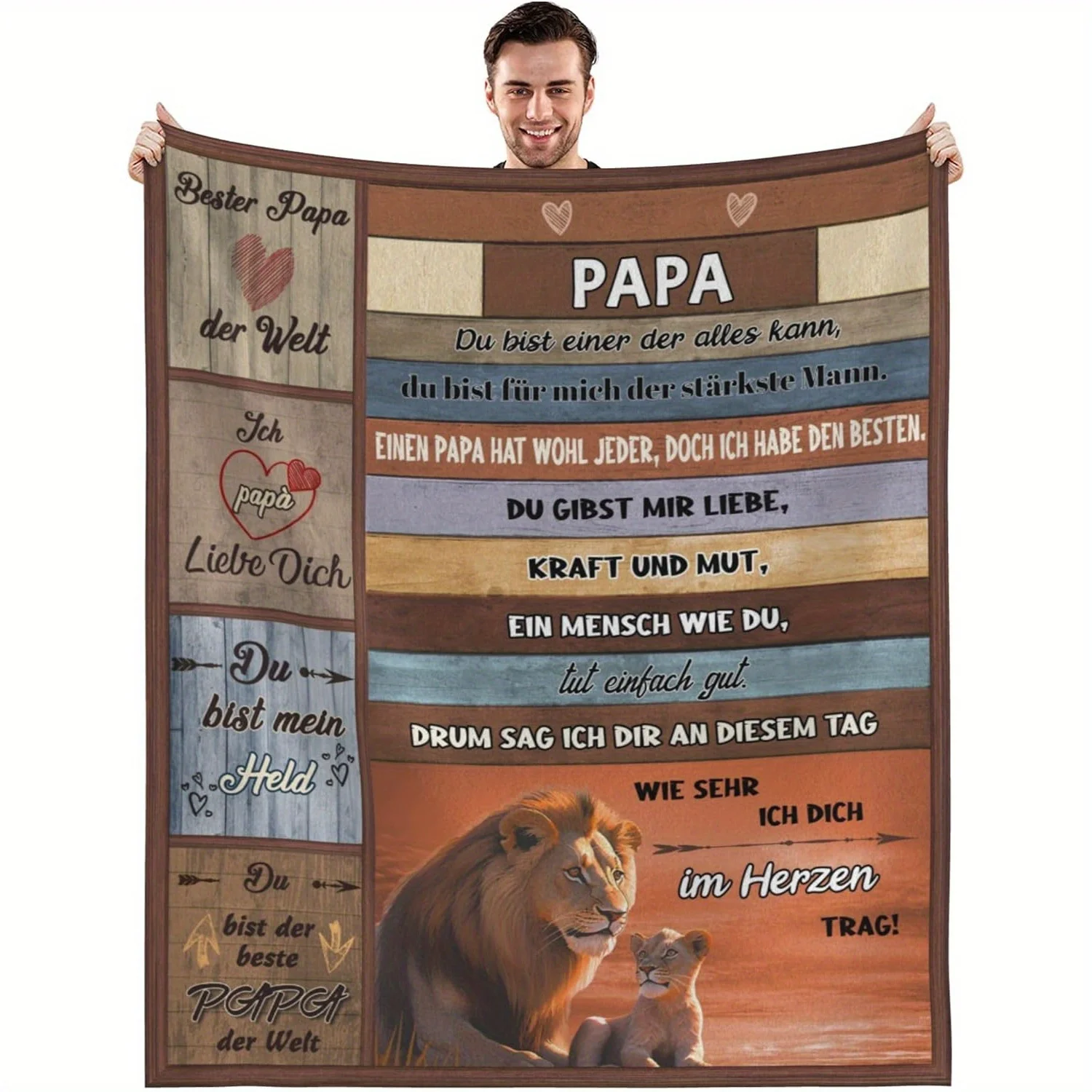 Vintage Father German Text Cozy Throw Blanket, Meaningful Dad Memory Patterned Couch Bed Warm Wrap, All Season Decor Gift