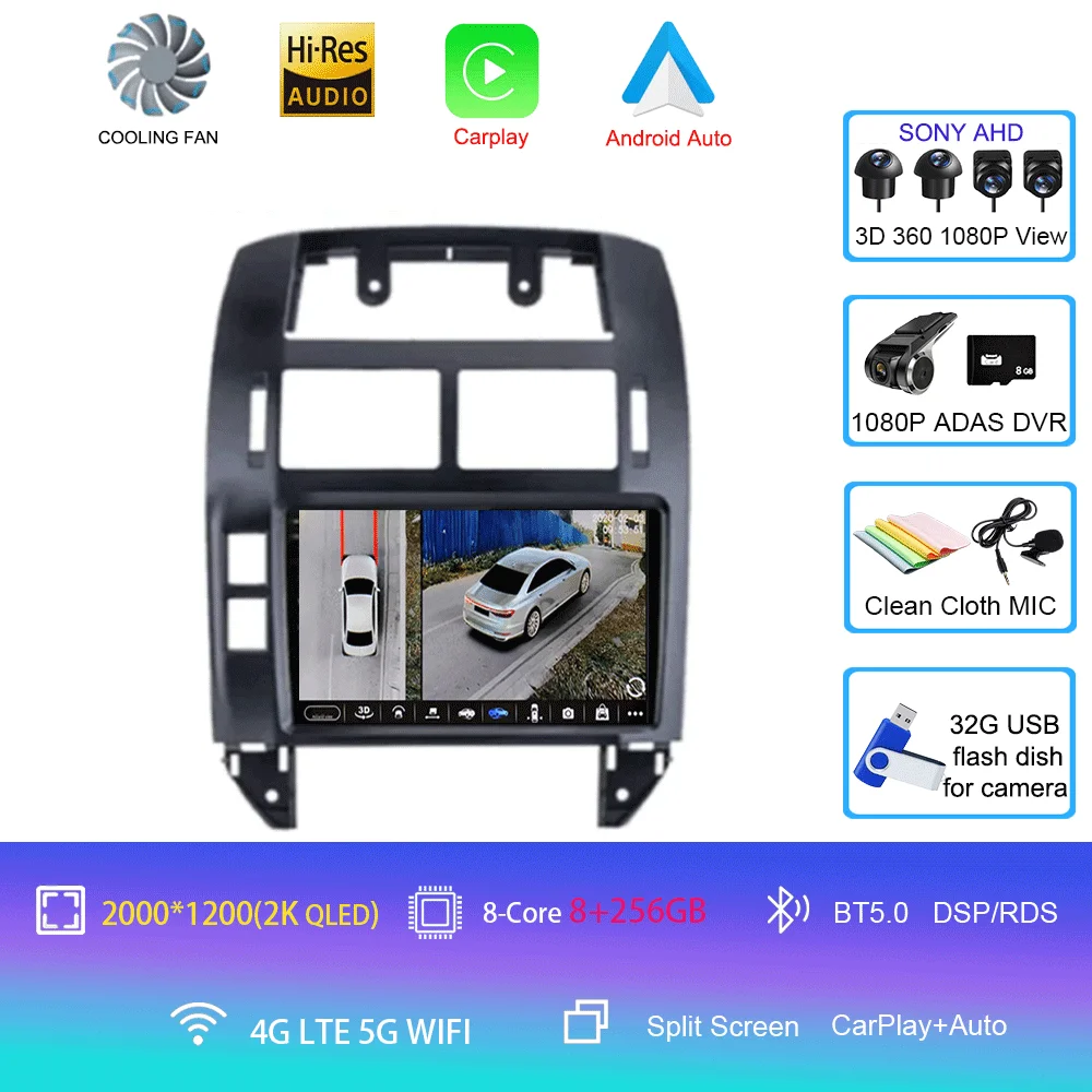 Android 16 autoradio voor Volkswagen Polo Mk4 IV 4 2001 - 2009, videospeler, navigatie, stereo, GPS, geen 2din, 2 din dvd, 4G+WIFI, DSP