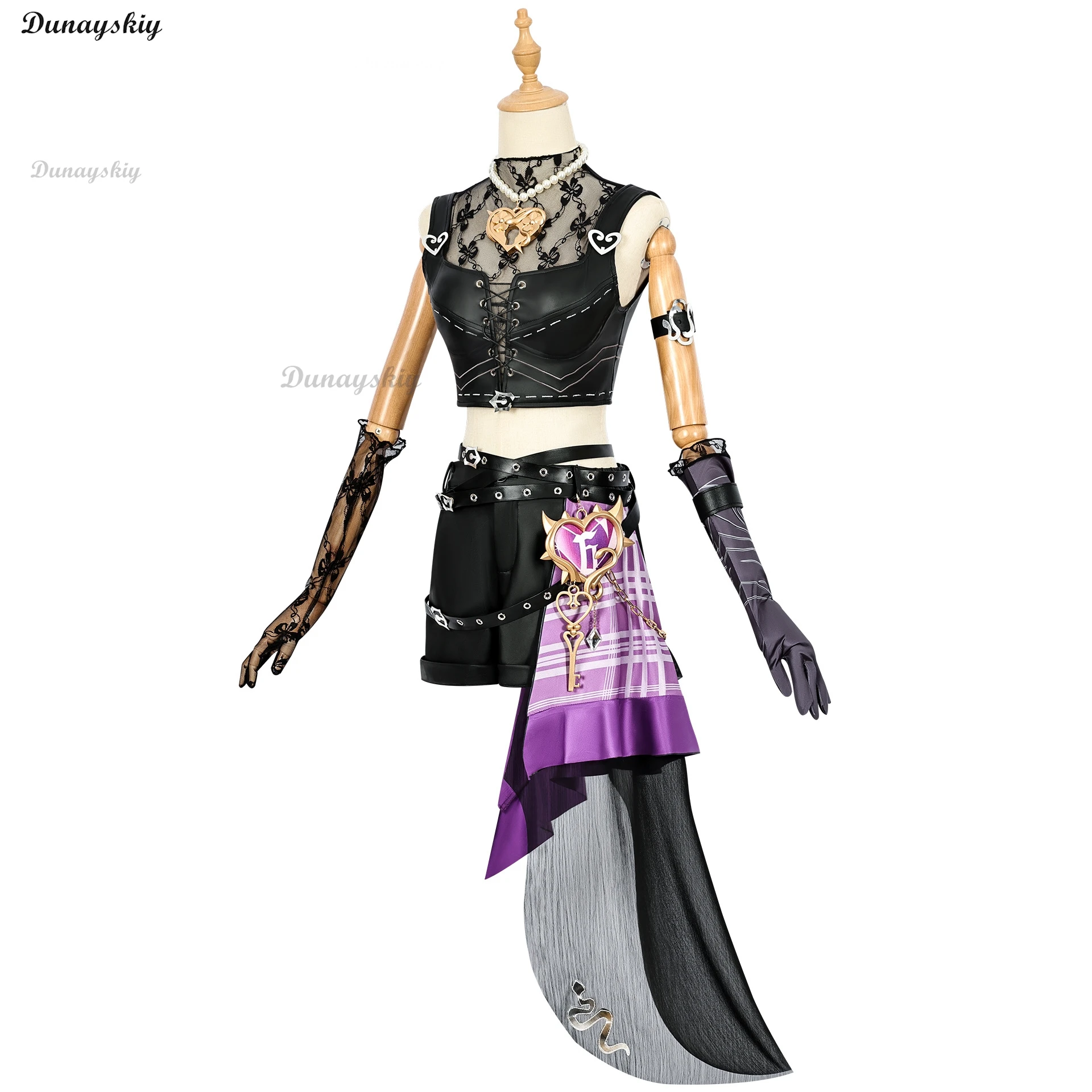 مجموعة أزياء Identity V Mechanic Tracy Reznik التأثيرية - زي قفل أساسي + شعر مستعار وقفازات ونظارات (زي الهالوين الكامل لألعاب الرسوم المتحركة)