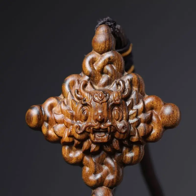 Agarwood wood carving Chinese knot cartoon dragon ornament wooden carved craft car pendant decoration handmade