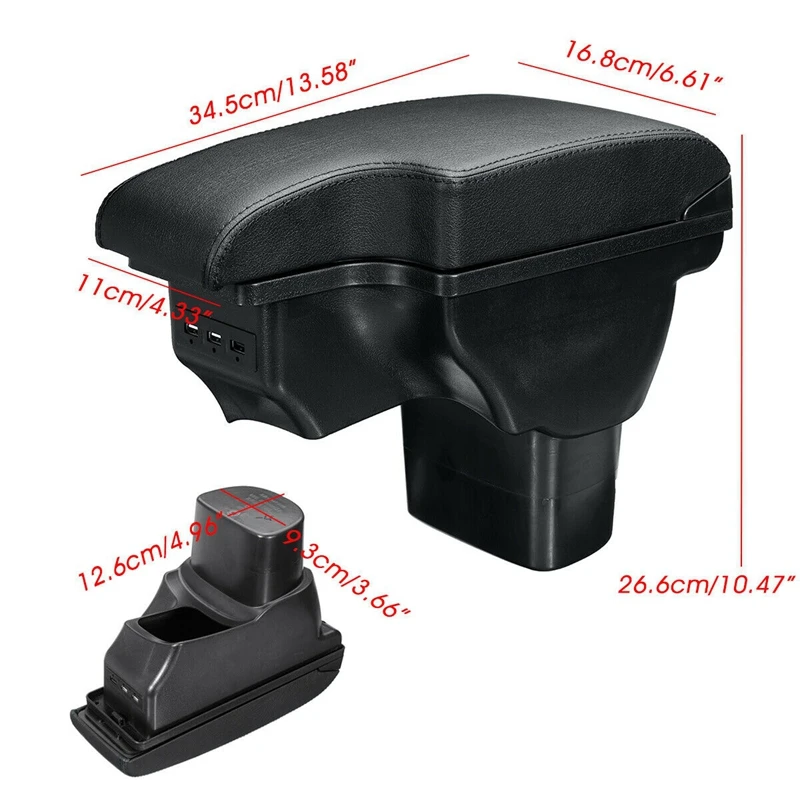 For Nissan Juke Infiniti ESQ 2011-2019 Central Armrest Storage Box Handrails Double Layer Storage With 3 USB Port Black