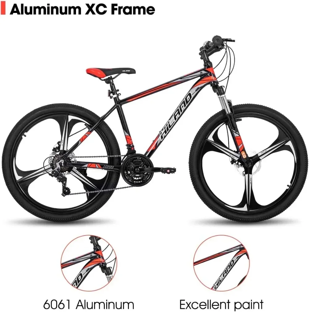 Mountain Bike 3/Multi-Spokes Shimano 21 Speeds Drivetrain Aluminum Frame 26 Inch Wheels Disc-Brake Bike