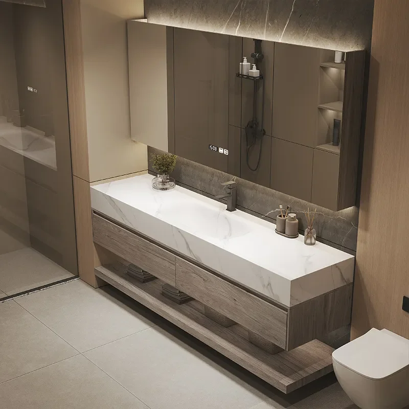 Rock Slab Hot Bending Integrated Basin Bathroom Cabinet Combination Seamless Ceramic Basin Hotel Washbasin Washstand