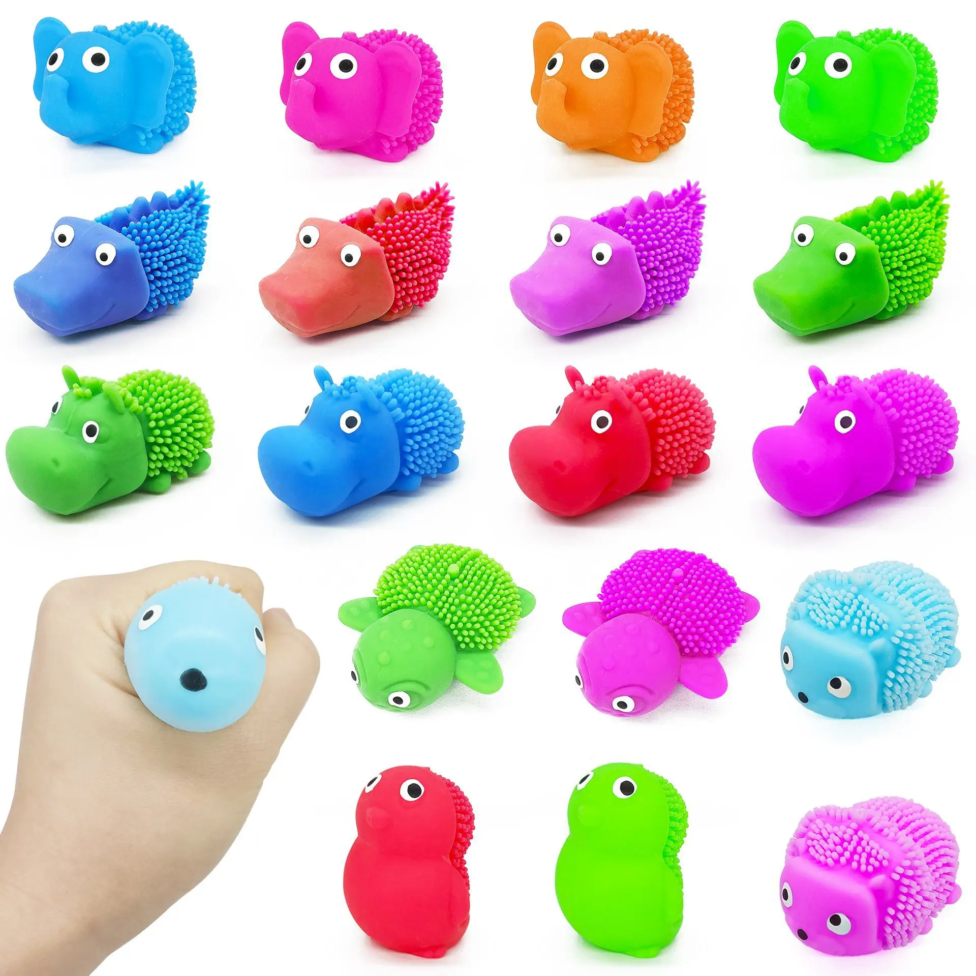5 uds 3D tridimensional alivio del estrés juguetes de animales peludos apretar pellizco ventilación Squishy Fidget divertido estiramiento Animal juguetes pequeños