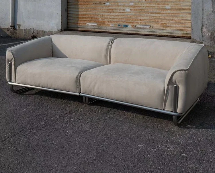 Bauhaus leather sofa first layer cowhide French retro style modern