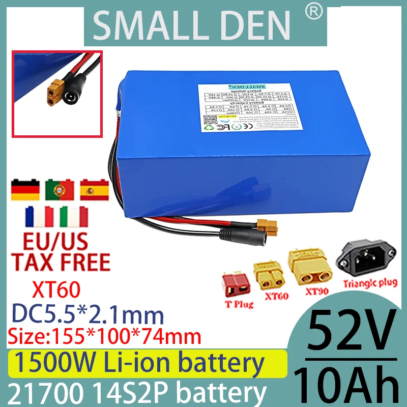 

Brand new original 52V 10ah battery 21700 14S2P 1500W high-power lithium battery, built-in 30A BMS lithium-ion+2A 3A 5A charger