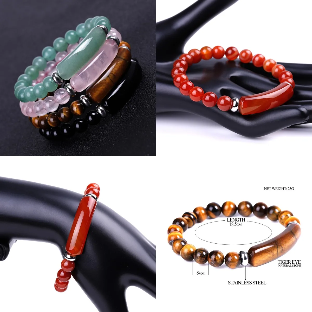 Tiger Eye Agate Bridge Bracelet for Women, Green Aventurine & Yellow Jasper Beaded Bracelet, Boho Fashion Jewelry