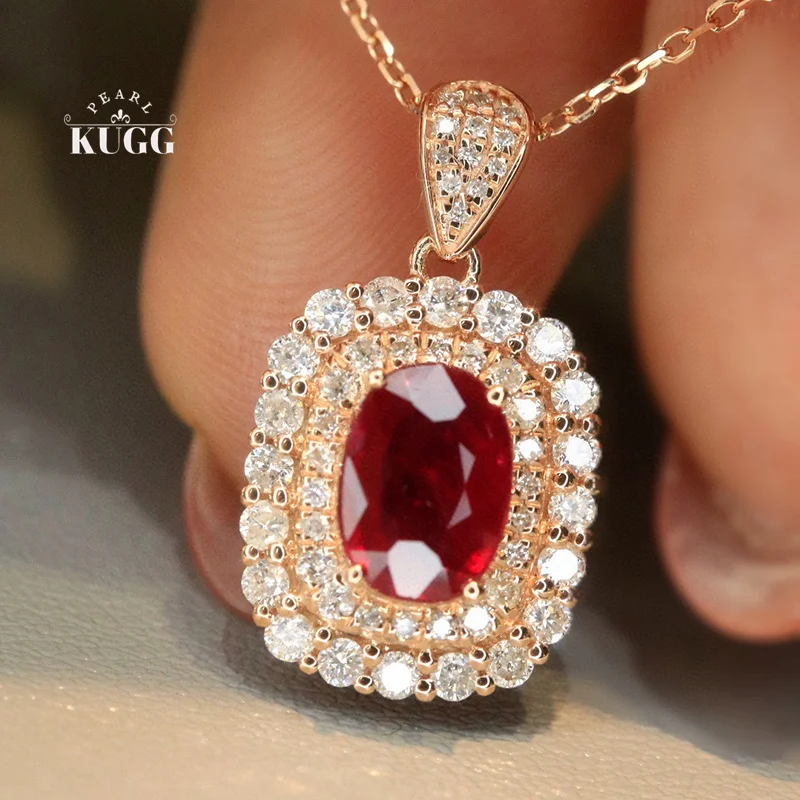 

KUGG 100% ожерелье из розового золота 18 карат, роскошный дизайн, блестящие бриллианты, ожерелье из натурального рубина для женщин, свадебные украшения с высоким драгоценным камнем