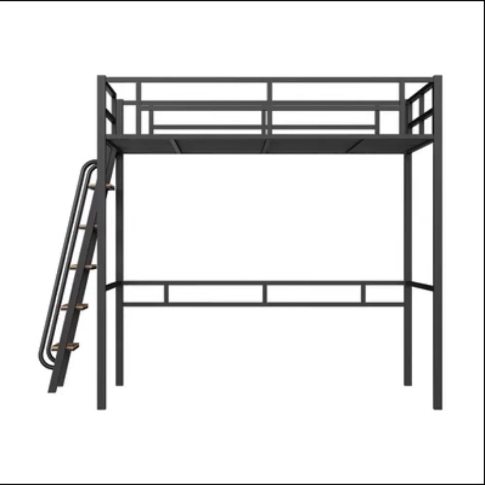 Space-saving elevated bed Small-sized wrought iron double bed with iron frame bed on top and bottom.
