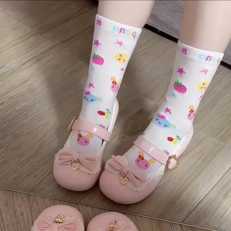 Chaussettes respirantes en coton Harajuku pour filles, chaussettes créatives Lolita, impression d'ours de dessin animé, style Kawaii doux, High Street, Y2K, Japon