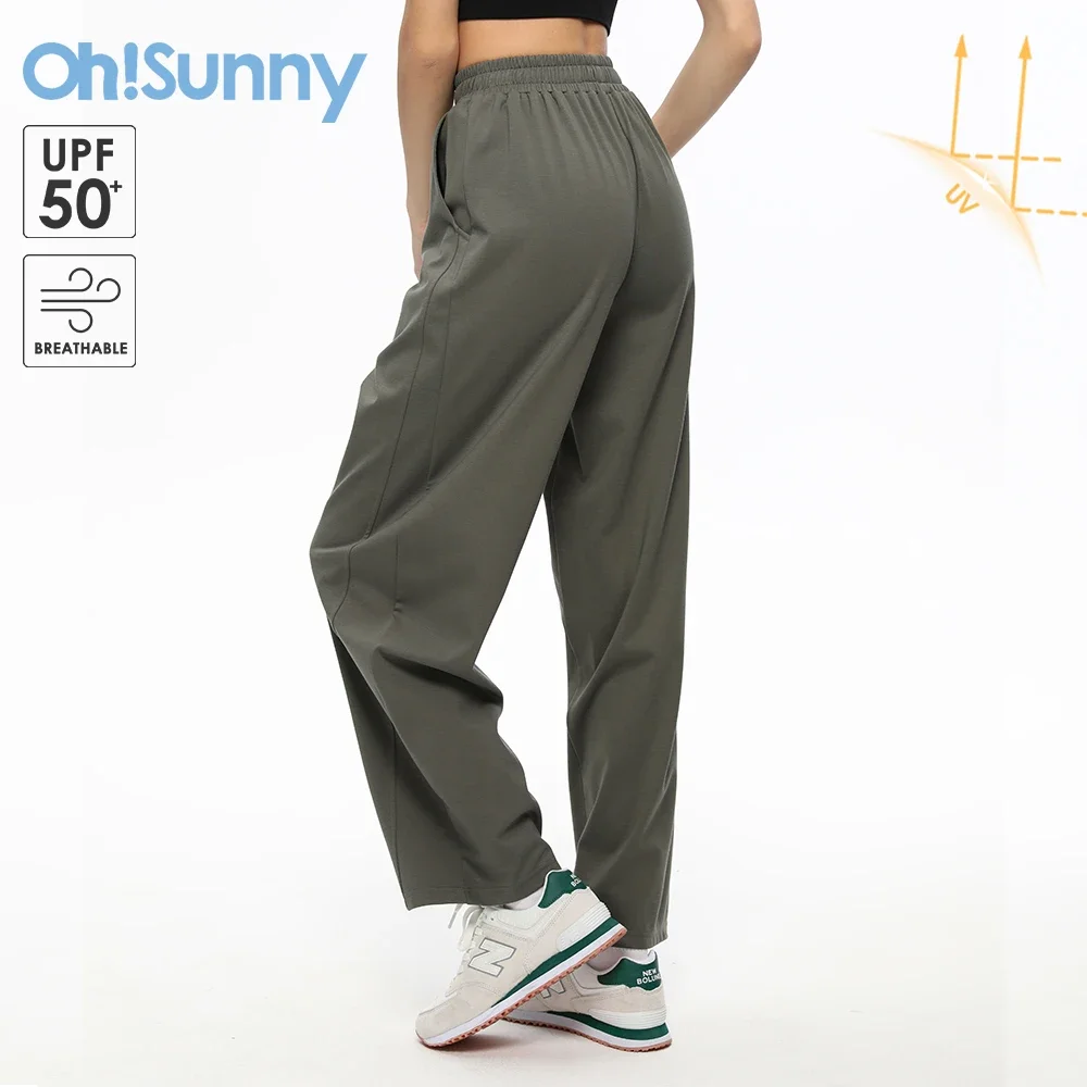 

OhSunny Women Sweat Pants 2024 Spring Summer New Fashion Loose Cooling Breathable Wide-leg Trousers Anti-UV UPF50+ Slimming Thin