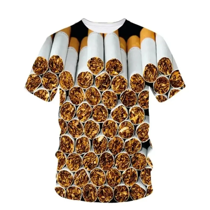 New Summer Men Personality Creative Cigarette Pattern 3d Printed T-Shirt Fashion O Collar Short Sleeve Fun Loose Plus Size Top