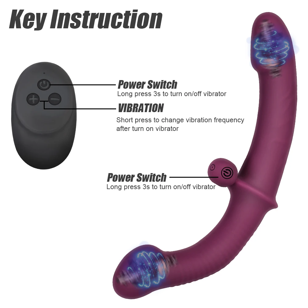 Strapless Strapon Dildo Vibrator 10 Speeds Double-head Vibrating Anal Prostate Massager G Spot Vibrators