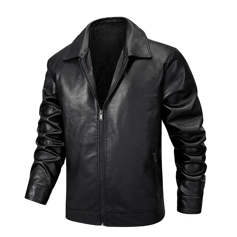 

Man Leather Jacket Autumn New Street Trend Motorcycle Punk Male Coat Turn Down Collar Long Sleeves Windproof Men Outerwear