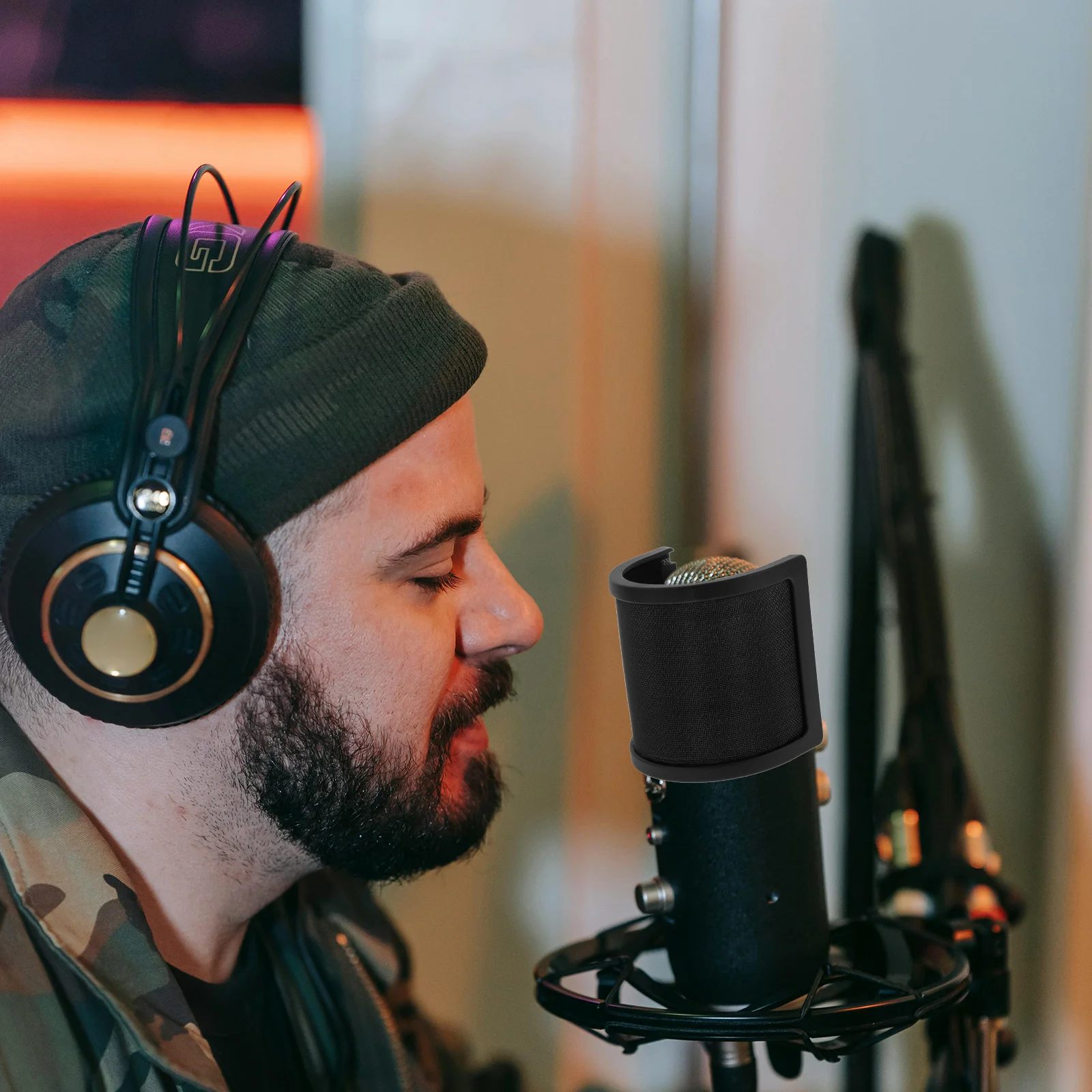 

U Shape Double Layer Mic Windscreen Shield Pop Filter for Recording Studio Home Recording Podcast Mic Isolation Shield