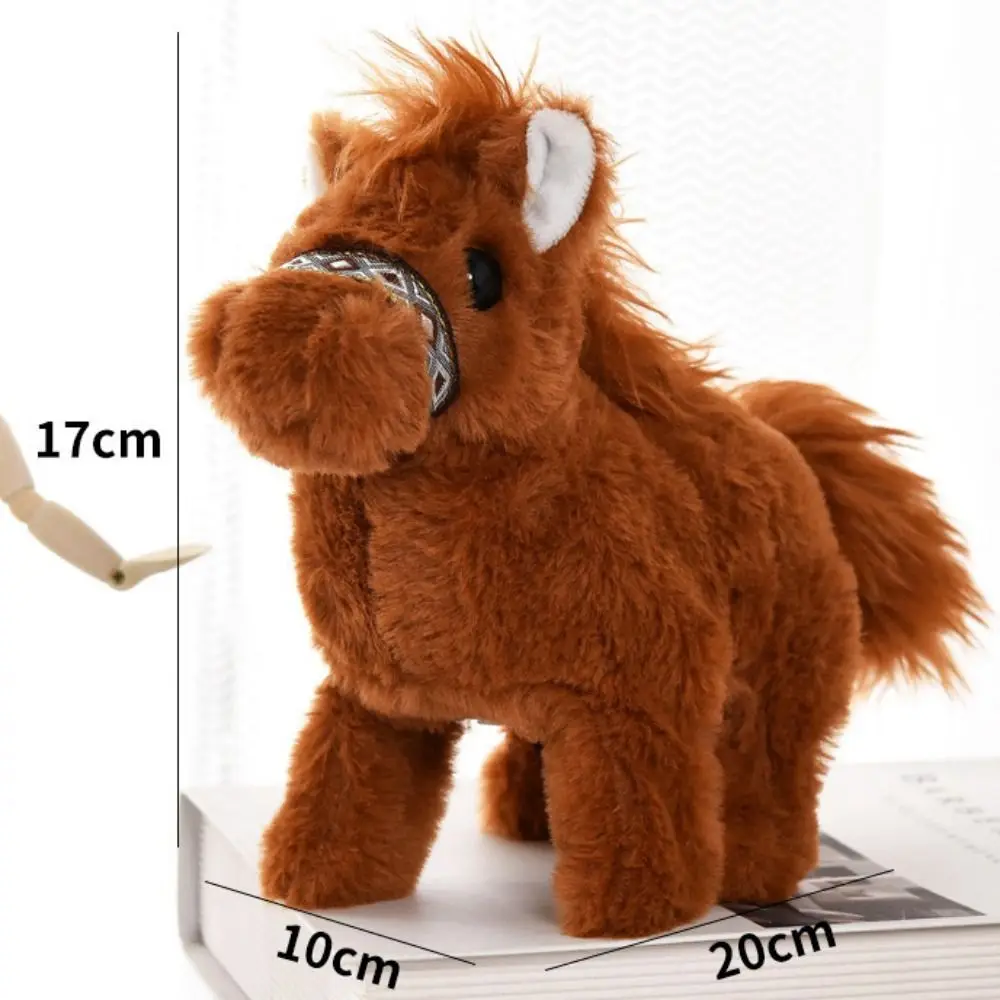 Simulado cavalo de caminhada boneca de pelúcia movendo a cauda anda e faz sons cavalo elétrico brinquedo de pelúcia elétrico interativo