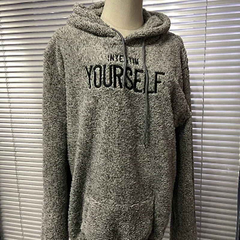 Autumn Winter Men Warm Plush Fleece Hoodie Sweatshirts Casual Long Sleeve Letter Print Hooded Pullover Teddy Tops Fashion Street