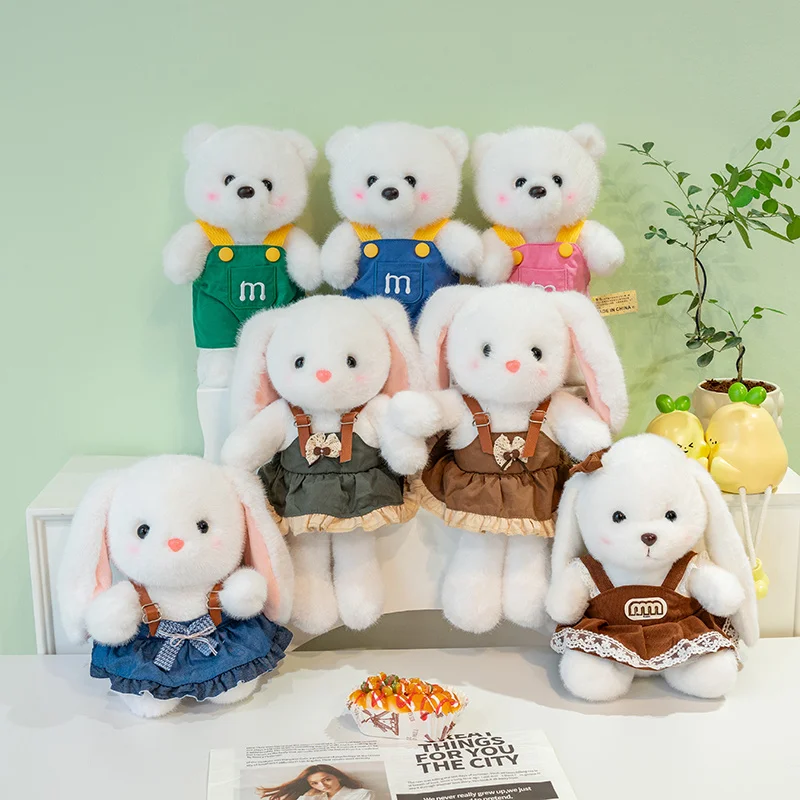 

Cartoon Strap Skirt Bunny Workwear Clothes Bear Cute Stuffed Animal Rabbit Doll Plush Toys for Children Girls Birthday Gifts