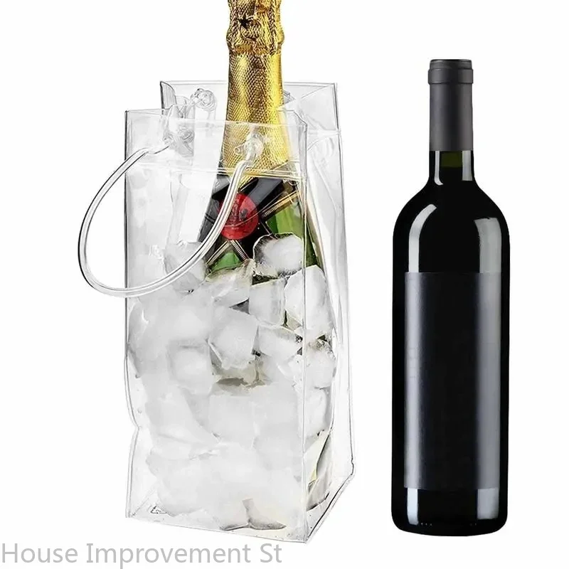 

Portable Ice Wine Bag with Handle, Collapsible Clear PVC Pouch Wine Cooler Bag for Champagne Cold Beer White Wine Beverages
