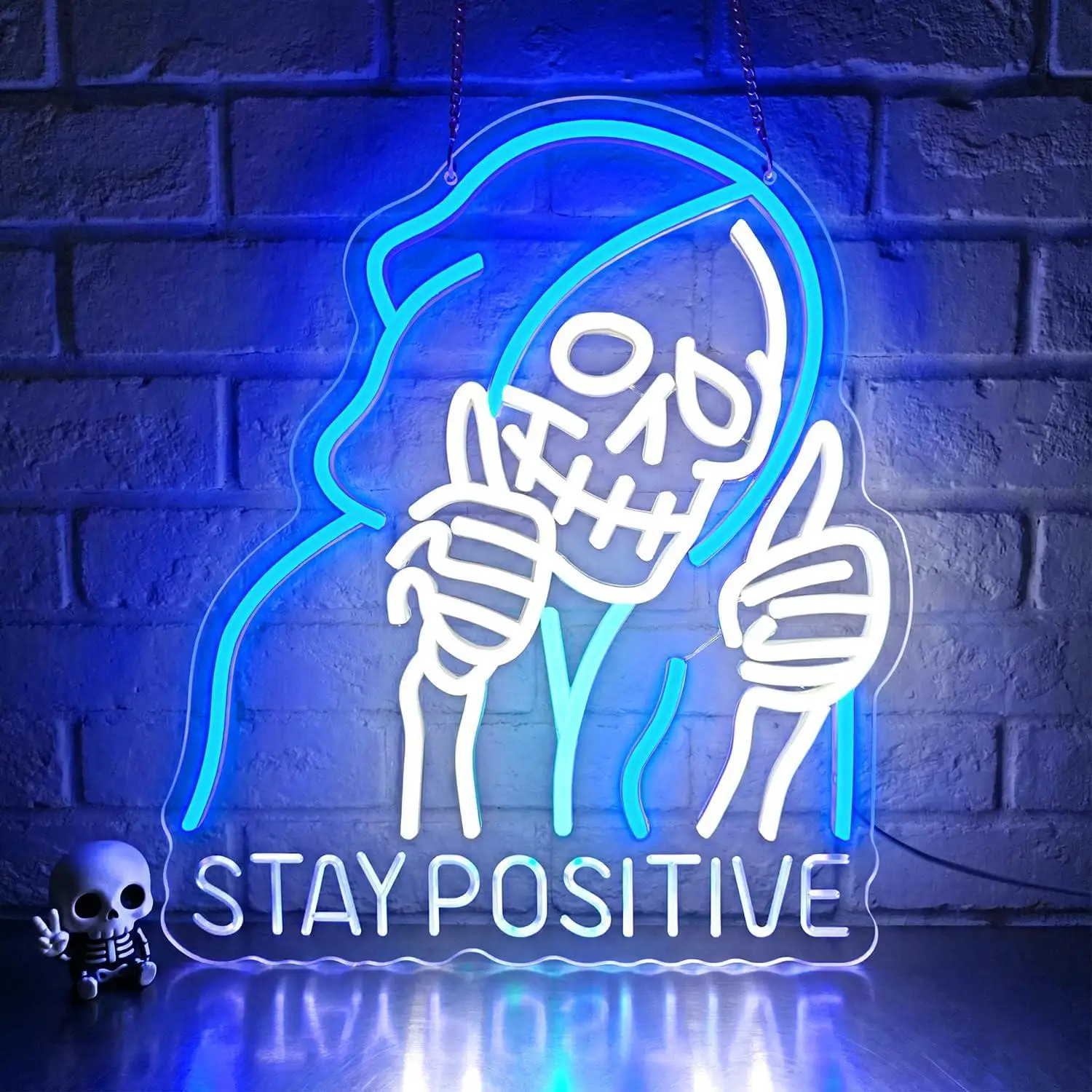 

Stay Positive Neon Sign Motivational Skeleton‌ LED Lights for Halloween Party Beer Bar Man Cave Pub Garage Workshop Room Decor