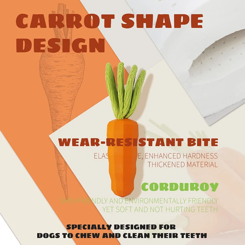 Benepaw Carrot Shape Dog Chew Toys Natural Rubber Milk-Flavored Pet Squeaky Toys For Aggressive Chewers Dog Teeth Cleaning