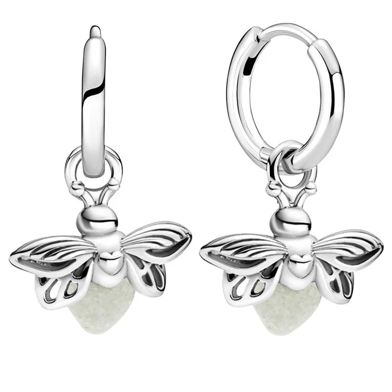 Authentic 925 Sterling Silver Radiant Heart & Floating Stone Pansy Flower Timeless Single-row Earring For Women Jewelry Gift