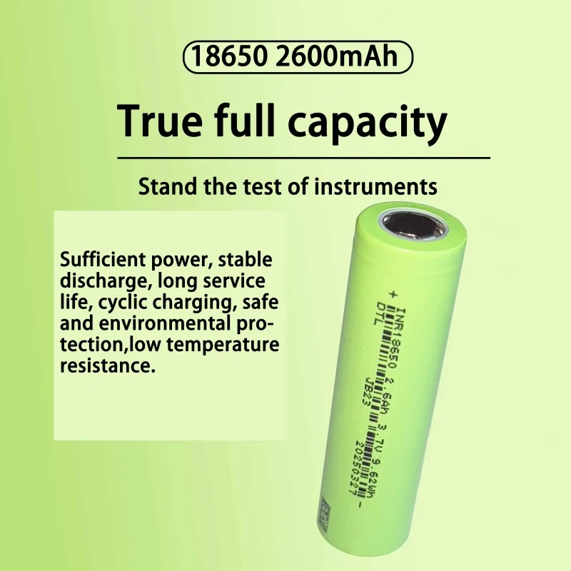 18650 Li-ion Battery 3.7V 2600mAh Rechargeable Cell for LED Flashlights, Headlamps, Camping Lights