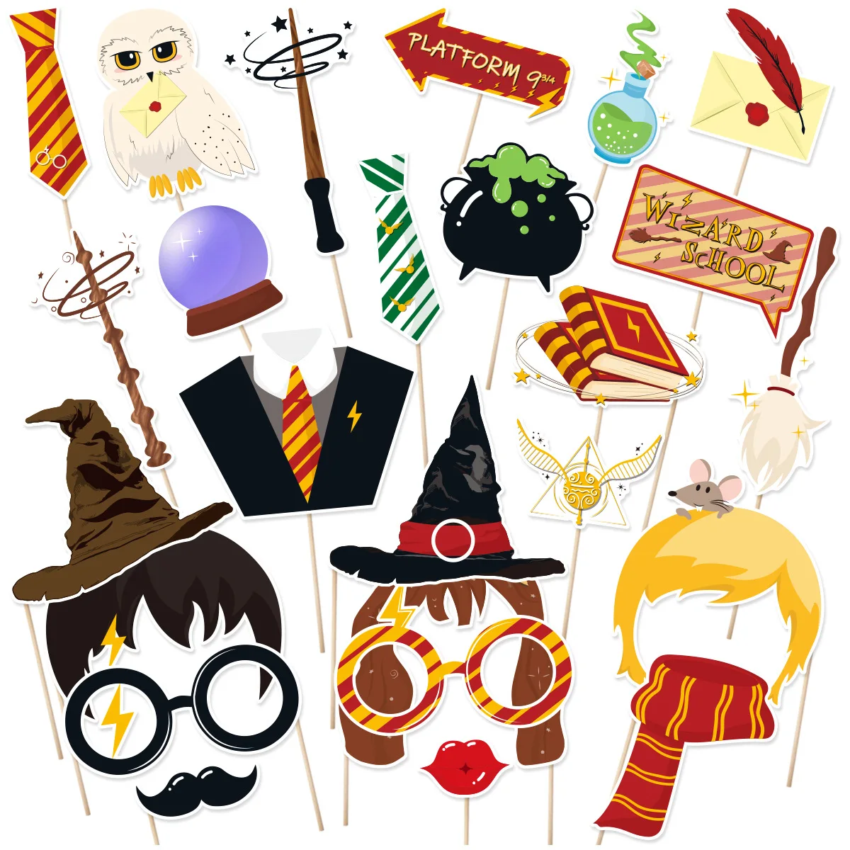 Hot 25pcs/set Harry Potter theme birthday party weird photo props wizard hat magic party decoration photo supplies cosplaying