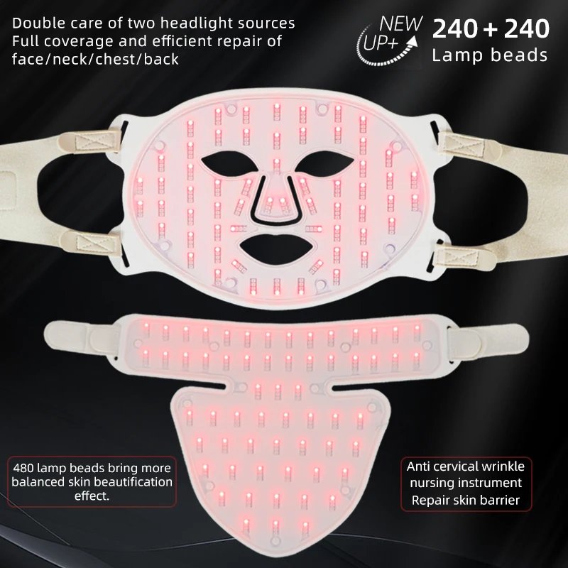 USB Rechargeable 4 Colors Led Red Light Therapy Face Neck Mask Near-Infrared 850 Red Light Skin Rejuvenation Beauty Device