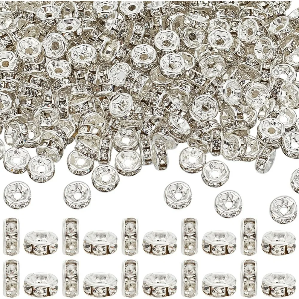 1 scatola 400 pezzi 6mm rondelle perline distanziatrici strass argento perline allentate massa grado A strass distanziatori metallici rotondi perline di fascini