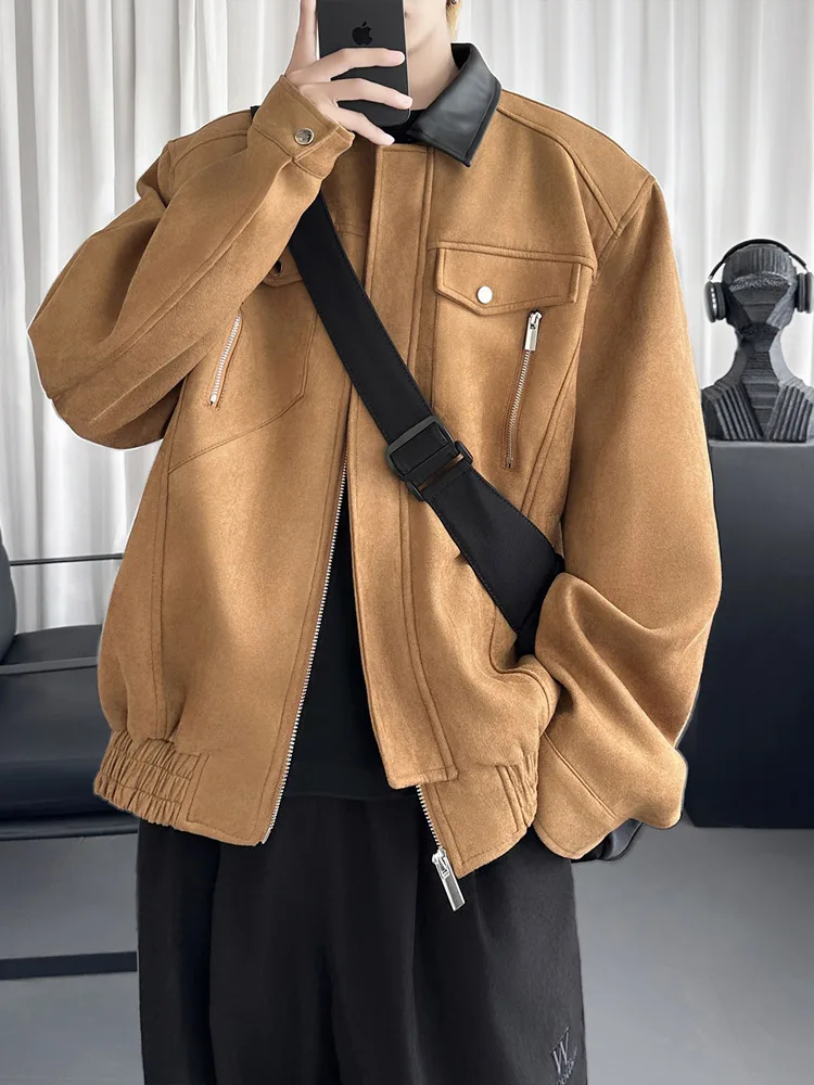 

Retro Barn Sle oulder Padded Suede Jaet Men's Spring Autumn American PU Leather Patchwork Workwear Coat CleanFit