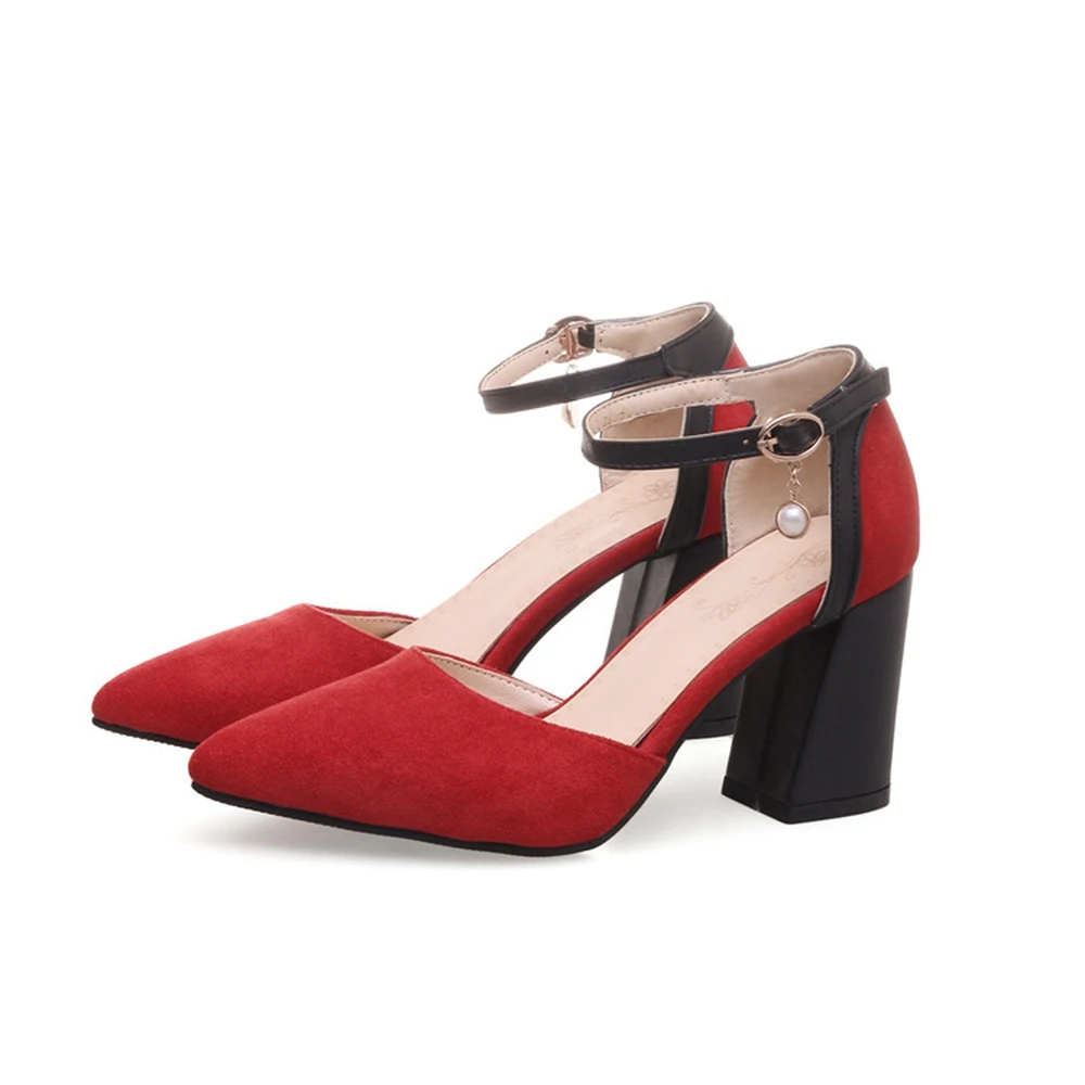 

QPLYXCO Women Ankle Strap Block Heel Pumps Pointed Toe Sandals Plus Size 32-54 18-6