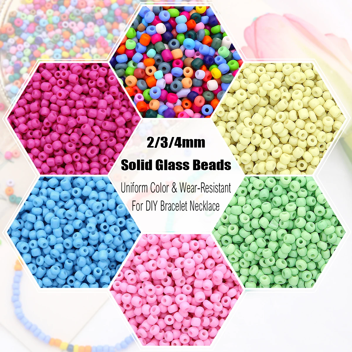 

2/3/4mm Uniform Color Wear-Resistant Solid Glass Rice Beads - DIY Jewelry Making (Bracelet/Necklace/Craft)